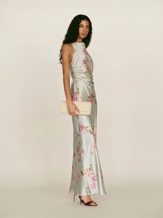 Reformation Dresses & Skirts - NEW Reformation Anaiis Long Silk Backless Dress Windswept Blue Floral US 6 UK10